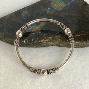 Suarti Sterling Silver 925 BA Indonesia Bali Beaded Round Bangle Bracelet 7.75"